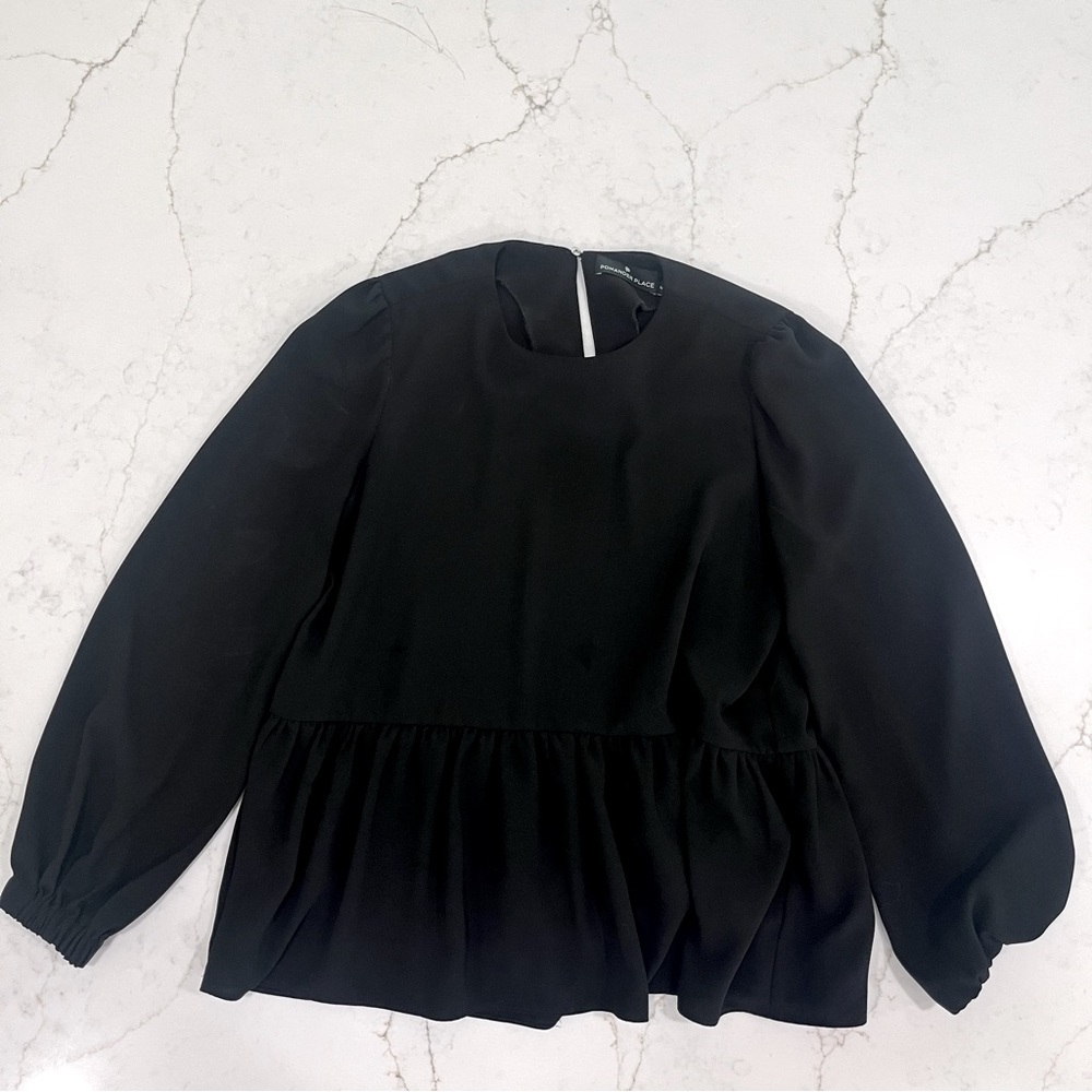 Pomander Place Black Long Sleeve Peplum Blouse Size M